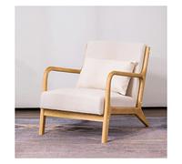 Fauteuil moderne du milieu du siècle avec accoudoirs et cadre en bois massif et tissu confortable pour salon, chambre à coucher, appartement (beige)