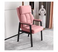Fauteuil moderne du milieu du siècle en cuir rose - Chaise longue à dossier haut avec accoudoirs rembourrés et cadre en métal - Chaise de lecture élégante pour salon, bureau ou chambre à coucher