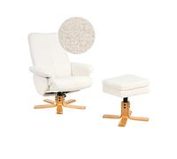 Fauteuil Moderne Retro en Bouclé avec Pouf Inclinable Pivotant Blanc Cassé Epse