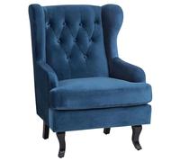 Fauteuil Moderne Rétro en Velours Boutonné Bleu Alta