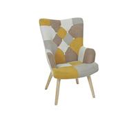 Fauteuil Motif Patchwork Jaune Taupe et Gris - DAMAS -