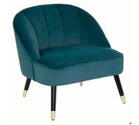Fauteuil Naova en velours bleu canard - 1 place, assise 44 cm, pieds en pin - Atmosphera