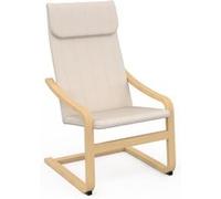 Fauteuil NILS bois façon hêtre et coussin tissu beige Beige G