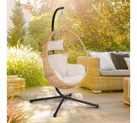IDMarket – Fauteuil œuf suspendu ajouré effet rotin avec coussin écru