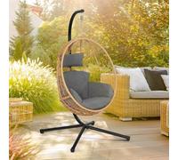 IDMarket - Fauteuil Oeuf Suspendu ajouré Effet rotin avec Coussin Noir