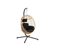 IDMARKET Fauteuil oeuf suspendu ajouré effet rotin avec coussin noir