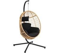 Fauteuil oeuf suspendu ajouré effet rotin avec coussin noir G