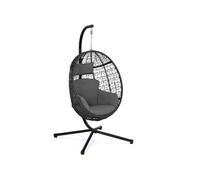 IDMarket – Fauteuil œuf suspendu ajouré effet rotin avec coussin gris