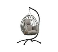 Outsunny Fauteuil œuf suspendu pliant, avec coussin et support, métal, corde PP, 110×100×188 cm Gris