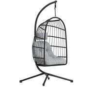 Fauteuil oeuf suspendu - balançoire de jardin - Outsunny - pliable avec support coussin 15cm et appui-tête - 101x105x196cm - gris