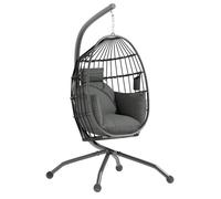 Fauteuil oeuf suspendu - Outsunny - intérieur et extérieur - panier pliable - coussin rembourré - cadre en acier - gris foncé