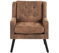 Fauteuil,OMOZUN,canapé une place,fauteuil de détente,finitions en simili-suède haut de gamme avec boutons,assise en mousse haute densité,pieds en bois massif,marron Marron