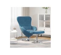 Fauteuil ouf avec repose pieds en velours bleu