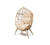 Fauteuil ouf sur pied en résine beige effet rotin JANE