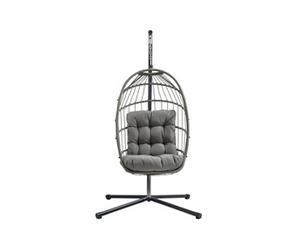 Fauteuil Ouf Suspendu en Rotin Gris Pliante Extérieur Intérieur Housse INCLUS