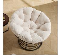 Fauteuil Papasan en osier pivotant 360° ergonomique avec coussin velours Blanc épais salon chambre intérieur extérieur 92x92x67cm
