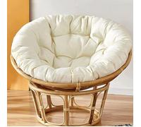 Fauteuil Papasan en rotin beige - Chaise pour Extérieur ou Intérieur - Coussin blanc cassé - D 110 cm x H 90 cm