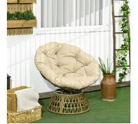 Fauteuil Papasan, fauteuil en osier, fauteuil pivotant en rotin avec coussin, repose-pieds réglable à 360°, couleur kaki