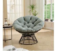Fauteuil papasan osier pivotant 360° confort coussin velours vert clair intérieur extérieur salon chambre 92x92x67cm