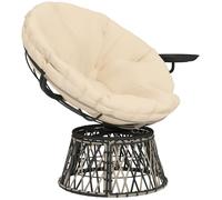 Fauteuil papasan Outsunny en rotin pivotant à 360° avec coussin, diamètre 90 cm, fauteuil d'extérieur rond en rotin, fauteuil pivo
