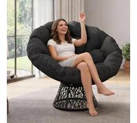 Fauteuil papasan Pivotant à 360° en Rotin,Fauteuil de jardin avec Coussin Épais,Imperméable,Charge 130kg,Intérieur & Extérieur,Chaise Relax Oeuf/Chauffeuse Pour salon,balcon,terrasse,jardin(Noir)