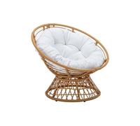Fauteuil papasan rotatif en résine tressée - Naturel clair et coussin blanc - SYNDRA de MYLIA