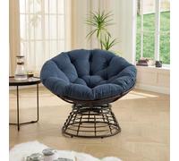 Fauteuil Papasan rotatif en rotin 92 cm Fauteuil de salon rond avec coussin | Fauteuil pivotant à 360° avec rembourrage en velours côtelé, fauteuil de relaxation ergonomique pour salon