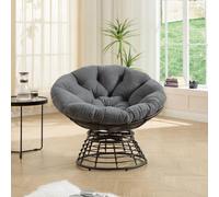 Fauteuil Papasan rotatif en rotin 92 cm Fauteuil de salon rond avec coussin | Fauteuil pivotant à 360° avec rembourrage en velours côtelé, fauteuil de relaxation ergonomique pour salon