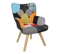 HOME DECO KIDS, HD6900, Fauteuil Helsinki Enfant Style Scandinave, Tissu Patchwork, Pieds en Hêtre, Dossier Plein et Incurvé, Confortable et Élégant, Multicolore 59x70x72 cm