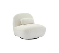Fauteuil pivotant 360° en bouclette texturée blanc crème. piètement en métal noir mat - SPINO
