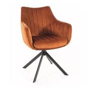 Fauteuil pivotant - DECONATION - Azalia Velvet - Velours Bluvel orange - Pieds métal noir - Siège 180°