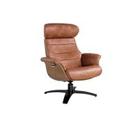 Angel Cerdá - Fauteuil Relax Pivotant - Tapissé en Cuir de Vachette Camel - Structure en Acier Noyer et Gris Anthracite - Salon, Salle à Manger et Coin Lecture - Design Moderne - 80 x 84 x 100/108 cm