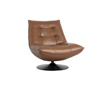 Fauteuil pivotant en cuir marron et métal noir HUXLEY