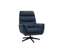 Fauteuil pivotant en tissu chenille bleu foncé et métal noir JONAH