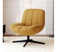 Fauteuil pivotant en tissu effet velours jaune moutarde - elvis