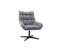 Fauteuil pivotant design en tissu effet velours texuré gris et métal noir KING