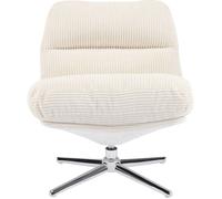 Fauteuil pivotant en velours cotelé beige et piètement chromé - Julia