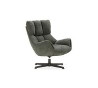 Fauteuil pivotant grand confort en tissu chenillé vert piètement métal laqué noir - LINETTE -
