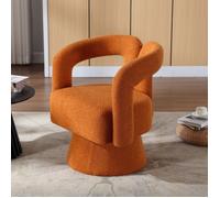 Fauteuil pivotant - LANGTU - Modèle Tonneau - Rotation 360° - Tissu bouclette orange - Piètement métal