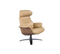 Ángel Cerdá - Fauteuil Pivotant Relax Rembourré en Cuir de Vachette Couleur Sable 80x84x100/108 cm en Bois Plaqué Noyer et Acier - Fauteuil Relax pour Salon, Salle de Lecture ou Chambre