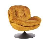 Fauteuil Pivotant Vintage en Velours avec Assise Rembourré Base Simple Jaune Nol