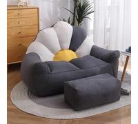 Fauteuil poire double paresseux, housse de pouf de rangement en peluche avec repose-pieds, chaise longue et confortable durable à dossier haut (housse uniquement, sans remplissage) - Gris foncé