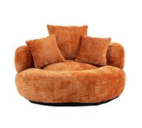 Fauteuil pouf Lazy Sofa confortable à dossier haut, 3 coussins, chenille orange, adulte enfant, intérieur extérieur, 108x108x52cm