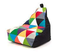 Fauteuil Pouf Polyester Keiko Patchwork, S/M, Résistant Taches, Pouf Salon avec Poignée, Meubles Salon, Base Noir, Ecopuf