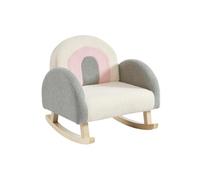 Fauteuil pour enfant à bascule en tissu bouclette crème, gris et rose ESLIDA