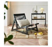 Fauteuil pour Le Salon Solid Wood Sofa Chair Living Room Household Rope Woven Recliner Modern Balcony Back Chair Fauteuil d'appoint rembourré Moderne(Noir)