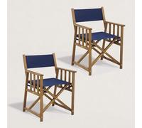 Fauteuil réalisateur en Bois Joy - Lot de 2 Fauteuils livrés montés par Lot de 2 Légers et Pratiques Tissu Spun Polyester 320g Doux et déperlant Bleu Marine