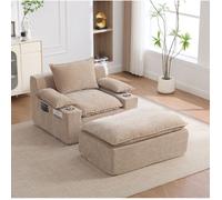 Fauteuil relax 1 place en chenille EVRYAE, compressé sous vide, avec repose-pieds, 4 coussins, kaki clair