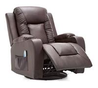 Fauteuil Relax avec Dossier et Repose-Pieds Réglables, avec Porte-Gobelets et Poches Latérales, Cuir PU, Marron