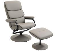 Fauteuil relax avec pouf - HOMCOM - siège pivotant à 360° - dossier inclinable - polyuréthane - 75 x 84 x 100 cm - gris
